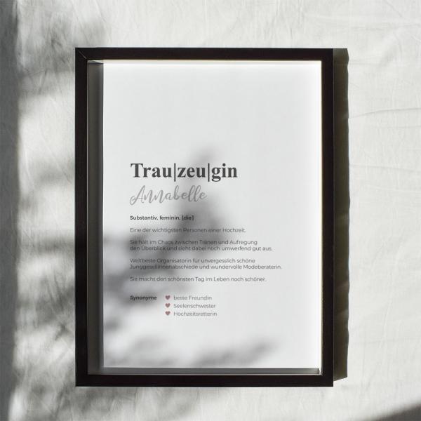 Definitionsposter "Trauzeugin 1 | Geschenkidee | Personalisiert  | individuelles Bild | Wörterbuch